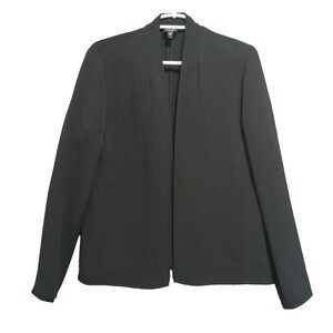 Eileen‎ Fisher Cardigan Womens M Black Silk Rayon Ribbed Interlock Open Sweater